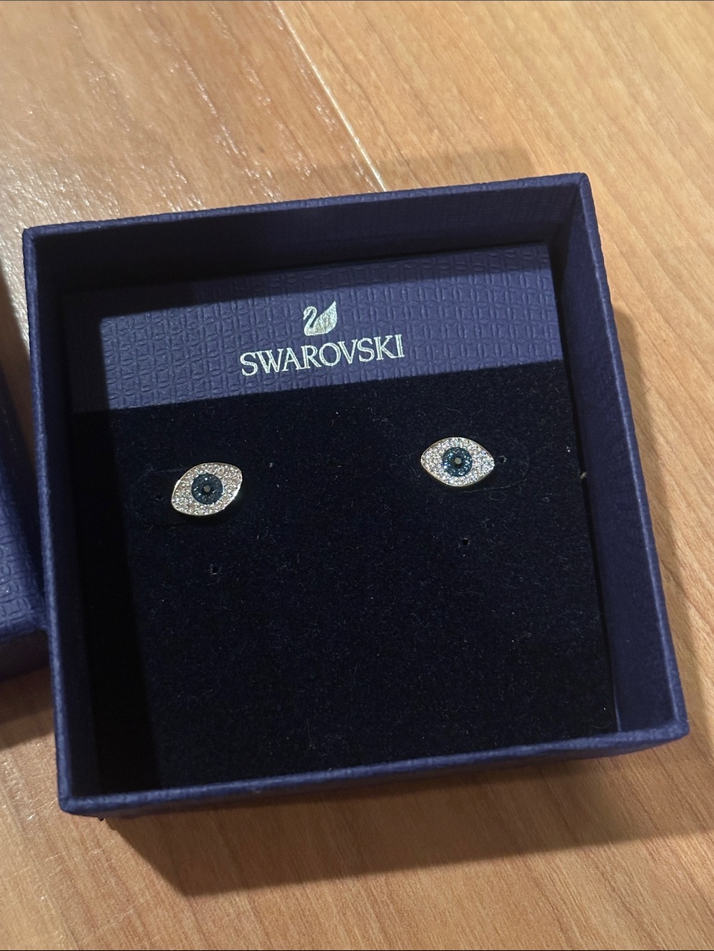 Swarovski Navy Blue and Clear Crystal Evil Eye Stud Earrings